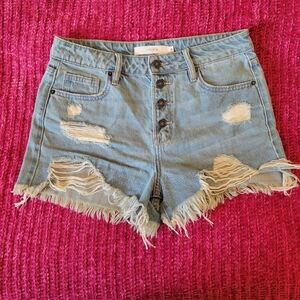 Edote Blue Distressed Jean Shorts